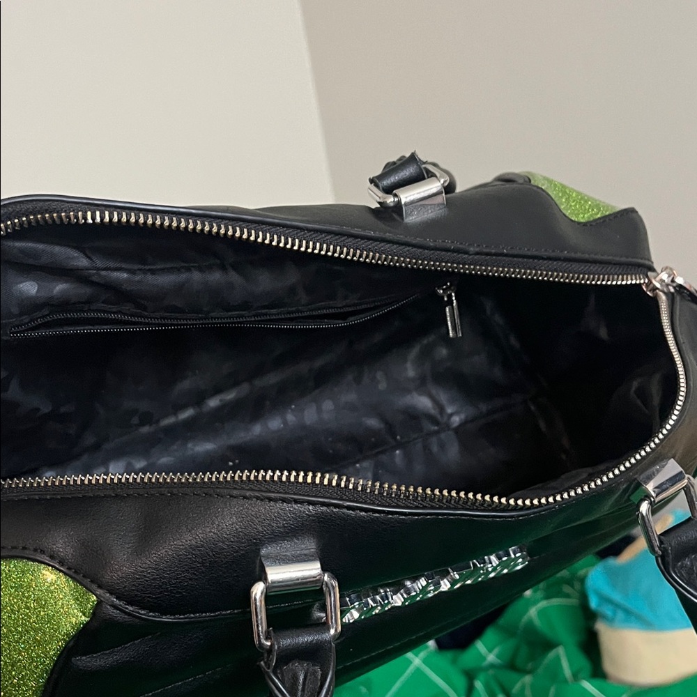 Lux de Ville Black Barrel Bag with Green Glitter Accents - Picture 4 of 9